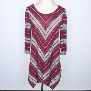 ABSOLUTELY FAMOUS Red Gray Striped Shark Bite Asymmetrical Tunic Small